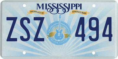 MS license plate ZSZ494