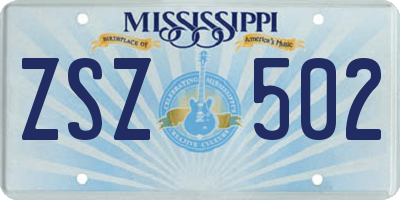 MS license plate ZSZ502