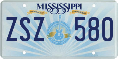 MS license plate ZSZ580