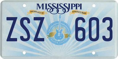 MS license plate ZSZ603