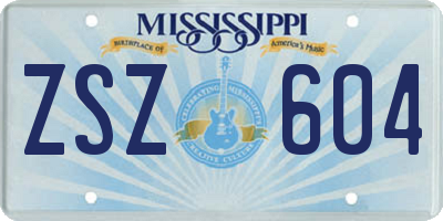 MS license plate ZSZ604