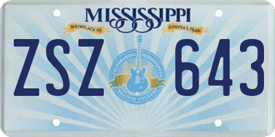 MS license plate ZSZ643