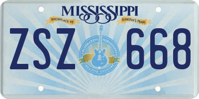 MS license plate ZSZ668