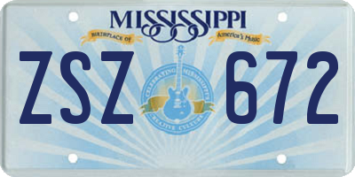 MS license plate ZSZ672