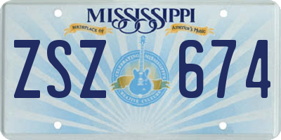 MS license plate ZSZ674