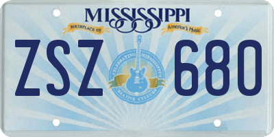 MS license plate ZSZ680