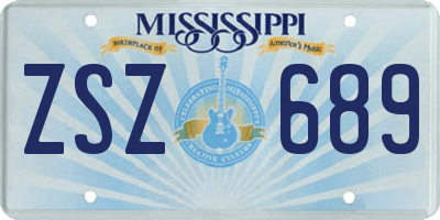MS license plate ZSZ689
