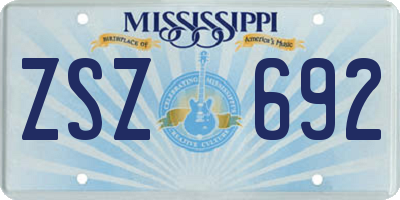 MS license plate ZSZ692