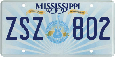MS license plate ZSZ802