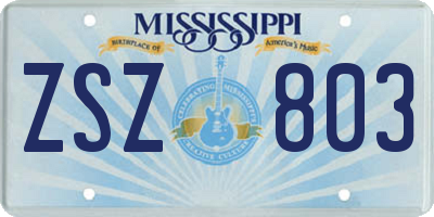 MS license plate ZSZ803