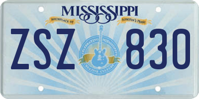 MS license plate ZSZ830