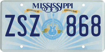 MS license plate ZSZ868