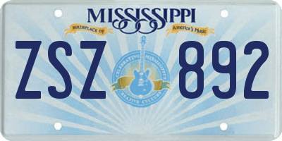 MS license plate ZSZ892