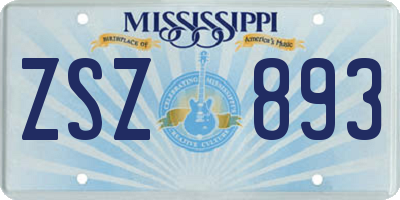 MS license plate ZSZ893