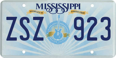 MS license plate ZSZ923