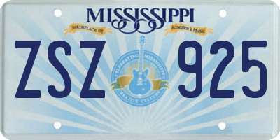 MS license plate ZSZ925