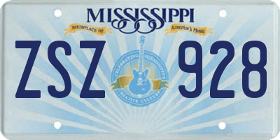 MS license plate ZSZ928