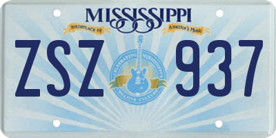 MS license plate ZSZ937