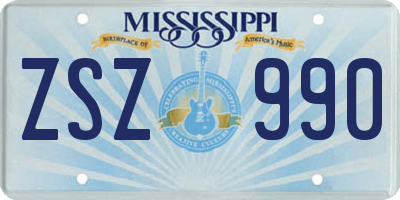 MS license plate ZSZ990