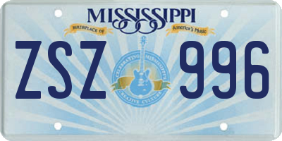 MS license plate ZSZ996
