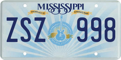 MS license plate ZSZ998