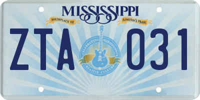 MS license plate ZTA031