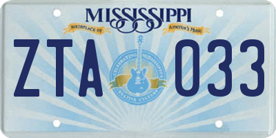 MS license plate ZTA033