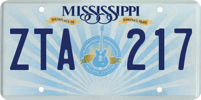 MS license plate ZTA217
