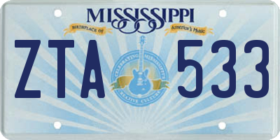 MS license plate ZTA533