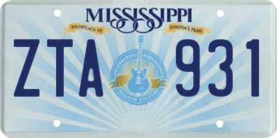 MS license plate ZTA931