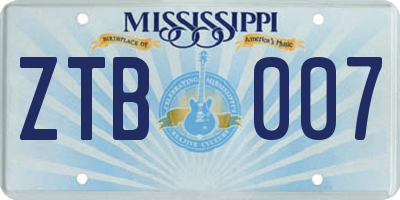 MS license plate ZTB007
