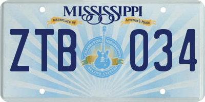 MS license plate ZTB034
