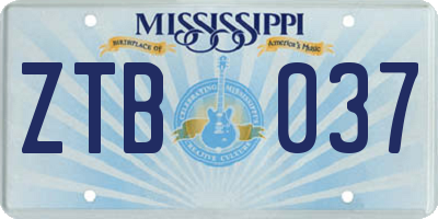 MS license plate ZTB037