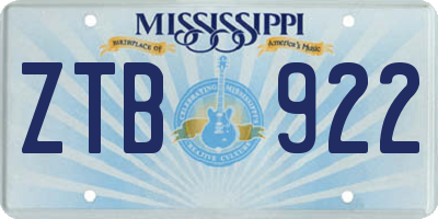 MS license plate ZTB922