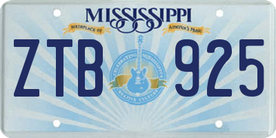 MS license plate ZTB925
