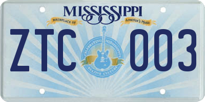 MS license plate ZTC003