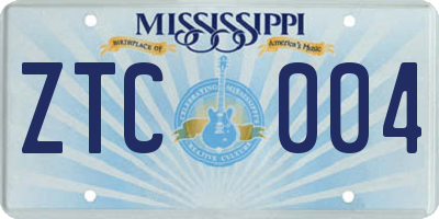 MS license plate ZTC004