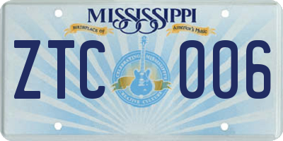 MS license plate ZTC006