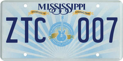 MS license plate ZTC007