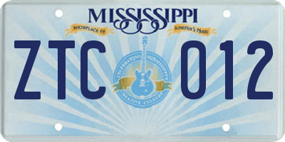 MS license plate ZTC012