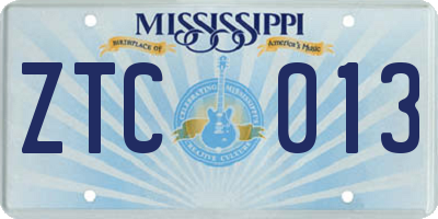 MS license plate ZTC013