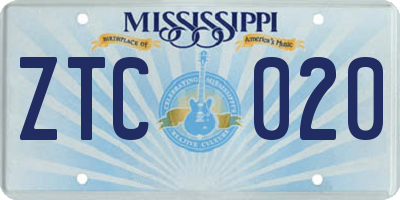 MS license plate ZTC020