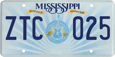 MS license plate ZTC025