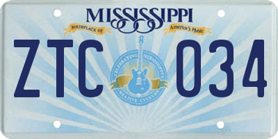 MS license plate ZTC034