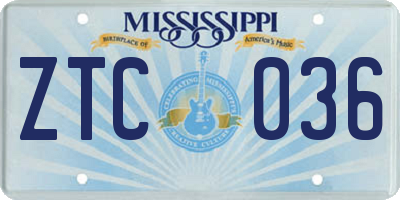 MS license plate ZTC036