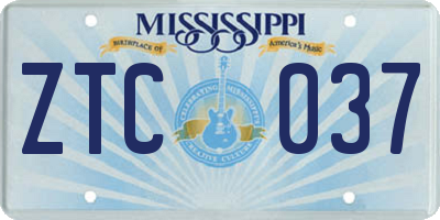 MS license plate ZTC037