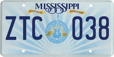 MS license plate ZTC038