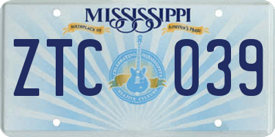 MS license plate ZTC039
