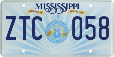 MS license plate ZTC058