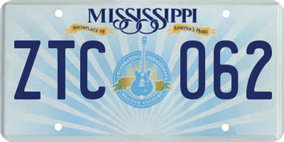 MS license plate ZTC062
